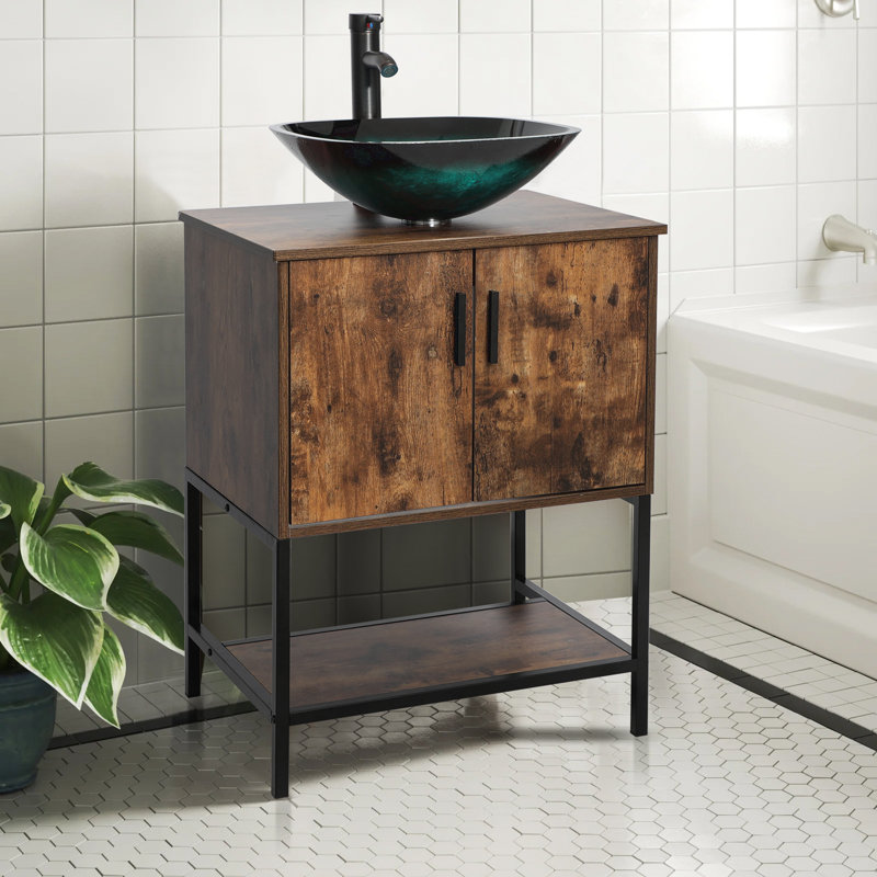Ensemble de meuble-lavabo simple 24 po Tyeishia, Brun