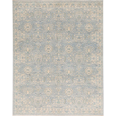 Wool Oriental Area Rug in Light Blue