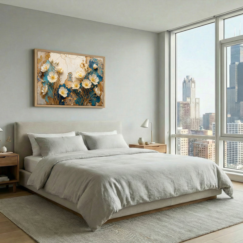Ensemble d'une toile mosaïque florale, 32"H x 48"W, Natural