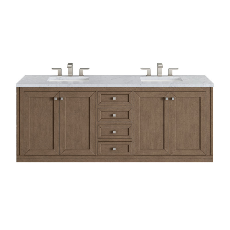 Chicago 72'' W Double Vanity, Walnut Whisper, Carrara White, 8" Widespread
