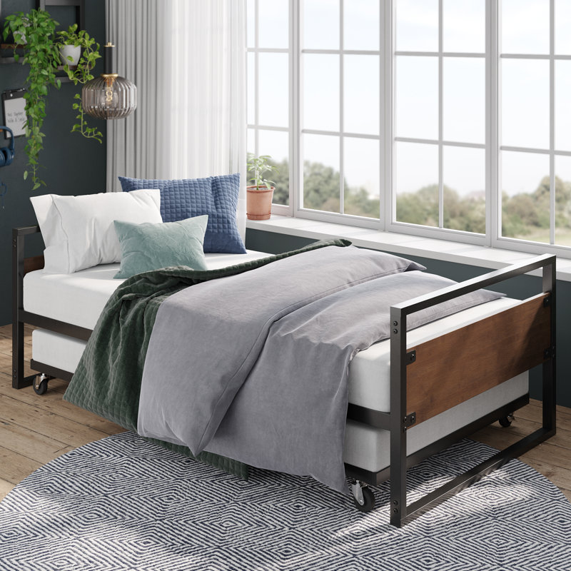 Barrett Metal Daybed with Trundle Pull-Out - Sturdy Black Metal frame - Modern Industrial frame