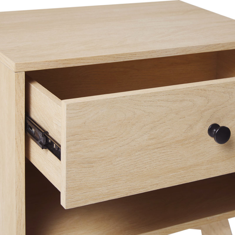 Table de chevet 1 tiroir Mid-Century, Brun clair