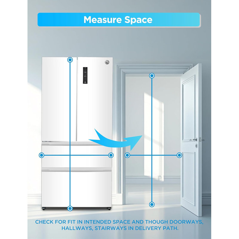 Commercial Cool 18.9 Cu. Ft. French Door Refrigerator, 33 Inch Wide Refrigerator with 2 Bottom Mount Freezer Drawers, Frost Free, LED Lighting, Digital Temperature Control, CCRF1890KW, White