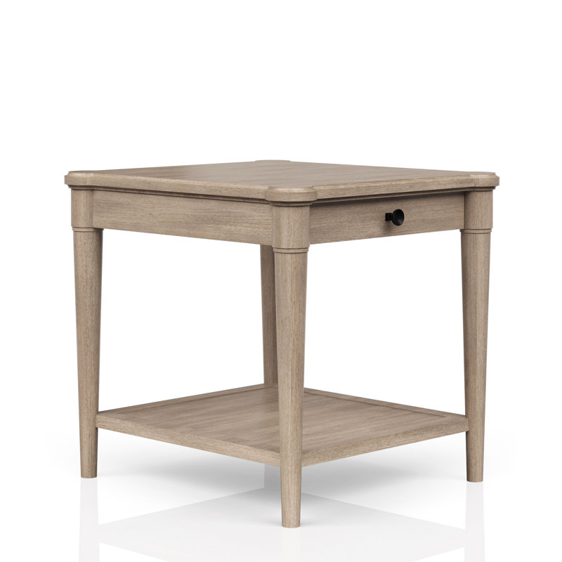 Table de bout avec rangement au fini sable avec tiroir, aspect transitionnel décontracté, bois massif +, P 24 po, 26 W, 24,26 H