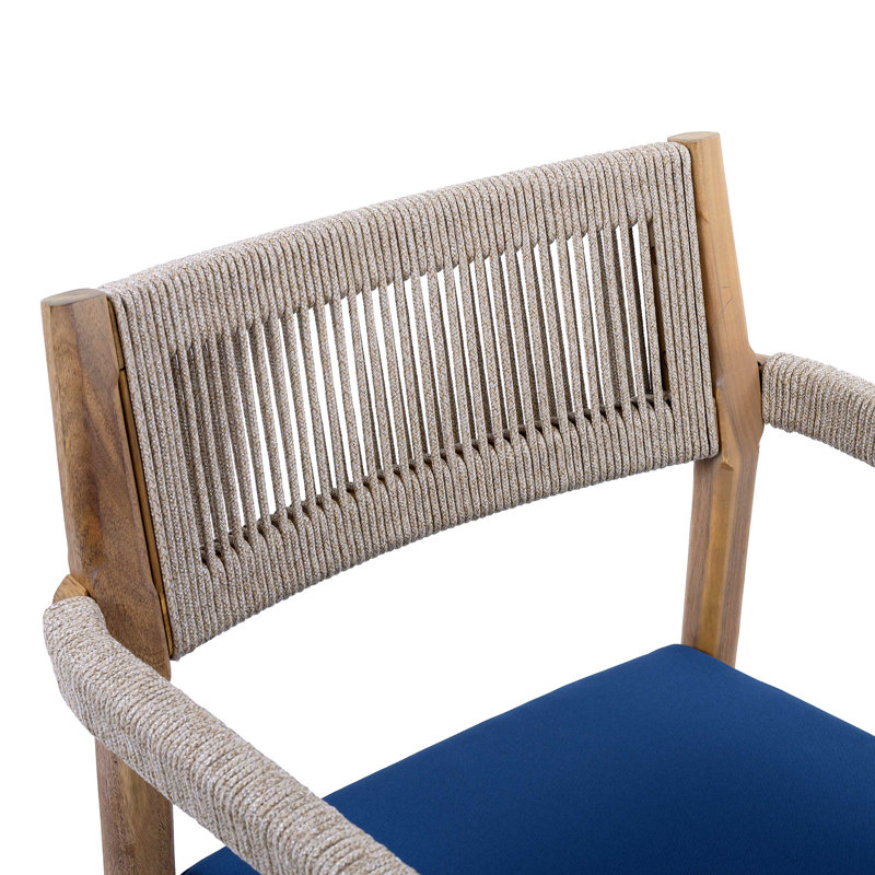 Braided Acacia Wood Outdoor Dining Chairs Set Of 6 – Teak Look With Rope & Navy  Cushions, All-Weather Patio Furniture For Garden, Poolside, And Backyard (Durable & Stylish)