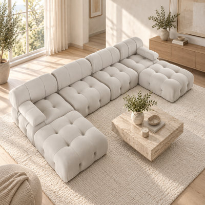 Jesse 138.6'' Wide Velvet Reversible Modular Sofa & Chaise with Ottoman