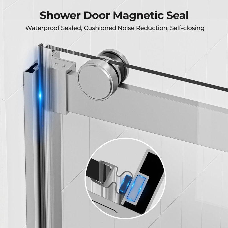 54"W X 76" H Double Sliding Frameless Shower Door With 5/16"(8mm) Clear Tempered Glass, Chrome