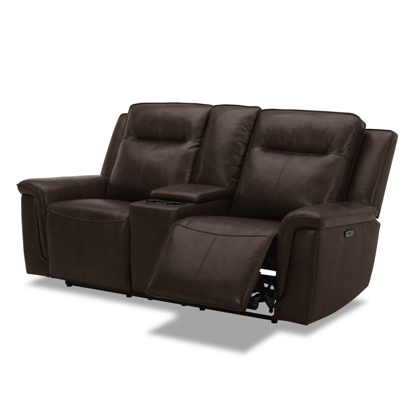 Causeuse Murraylee avec console et ports de chargement USB - Cuir cognac