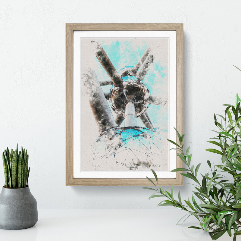 Atomium in Brussels Vol.2 Watercolour - Picture Frame Graphic Art, Oak, 65cm H x 48cm W x 2cm D