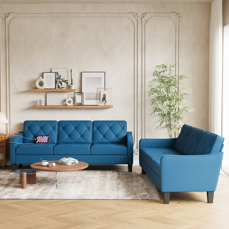 2-Piece Living Room Set, Blue, 2