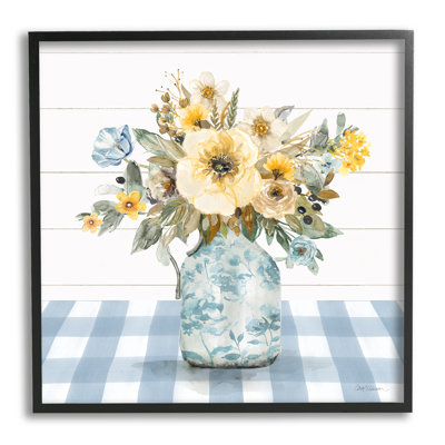 Bb-124-Bouquet encadré avec motif écossais bleu sur bois par Carol Robinson