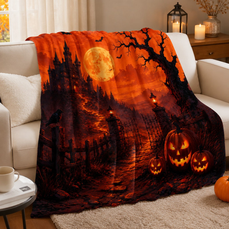 Couverture Spooky Halloween Castle, Jeté standard (l 50 po x L 60 po)