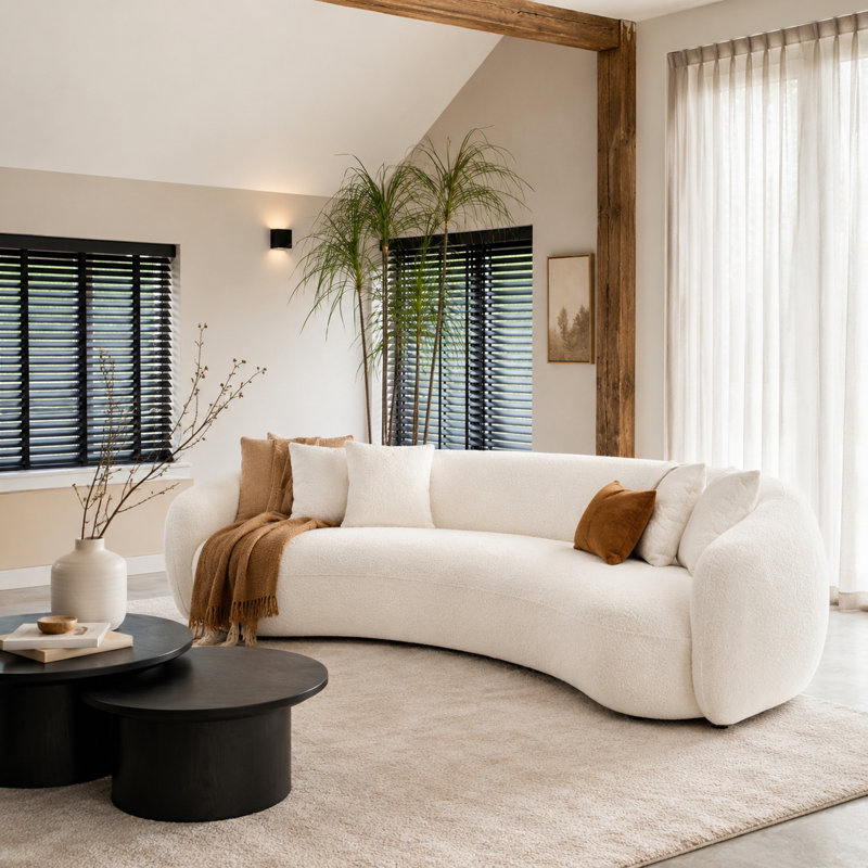 101.3"Boucle Curved Half - Moon 5 - Seater Sofa, Modern Leisure Couch For Living Room Gatherings & Stylish Lounging, White