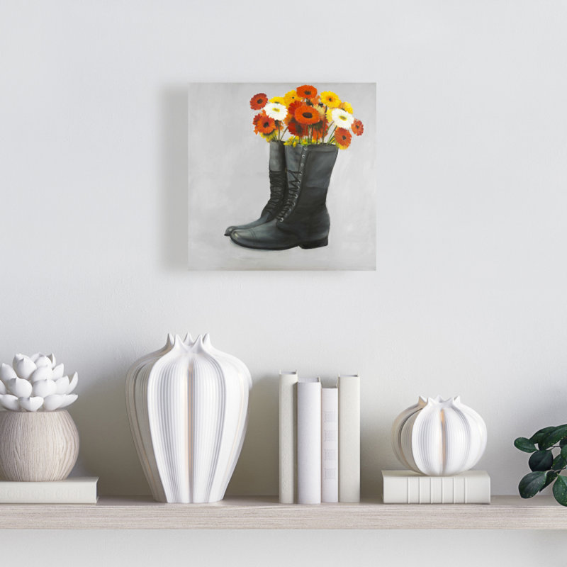 Toile rustique grise - Bottes pleines de fleurs | Art mural Home Decor
