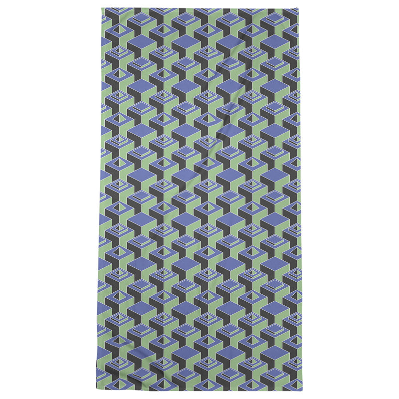 Serviette de bain à motif de gratte-ciels classiques, Bleu/vert