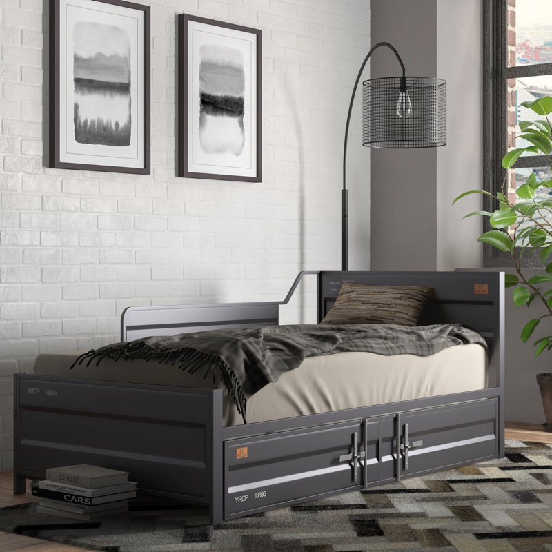 Egon Metal Twin Daybed with Trundle,Guest Bed,Platform Bed, Gunmetal