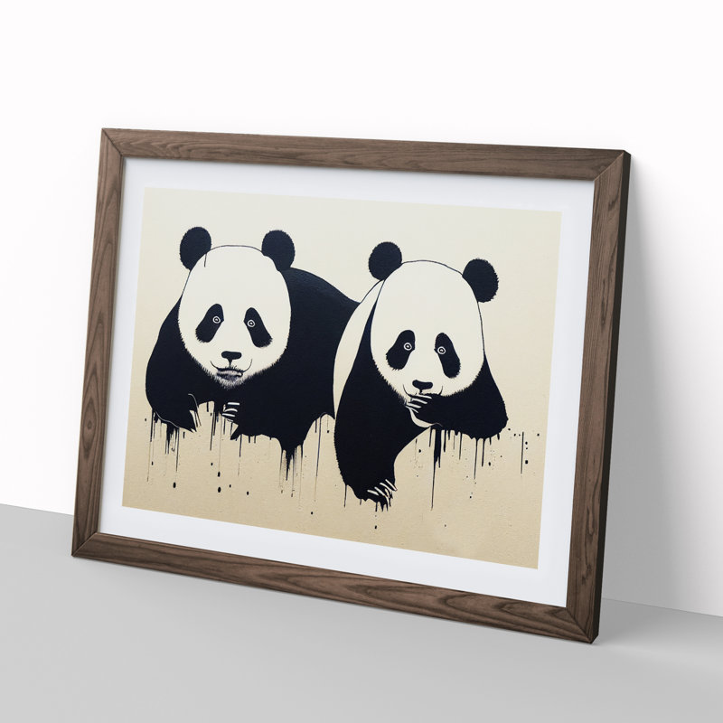 XH1022-7107X Powerful Pandas Abstract - Single Picture Frame Print, 46cm H x 64cm W x 2cm D, Walnut Framed
