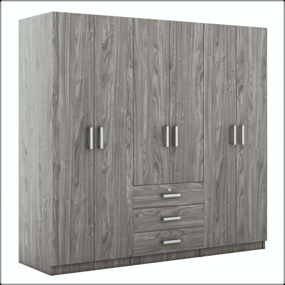 Armoire 6 portes avec grands tiroirs et rail suspendu