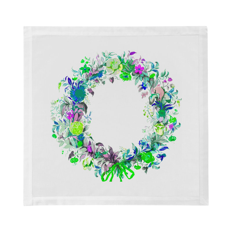 Wreath Flowers Cotton Sateen Dinner Napkins, Blue