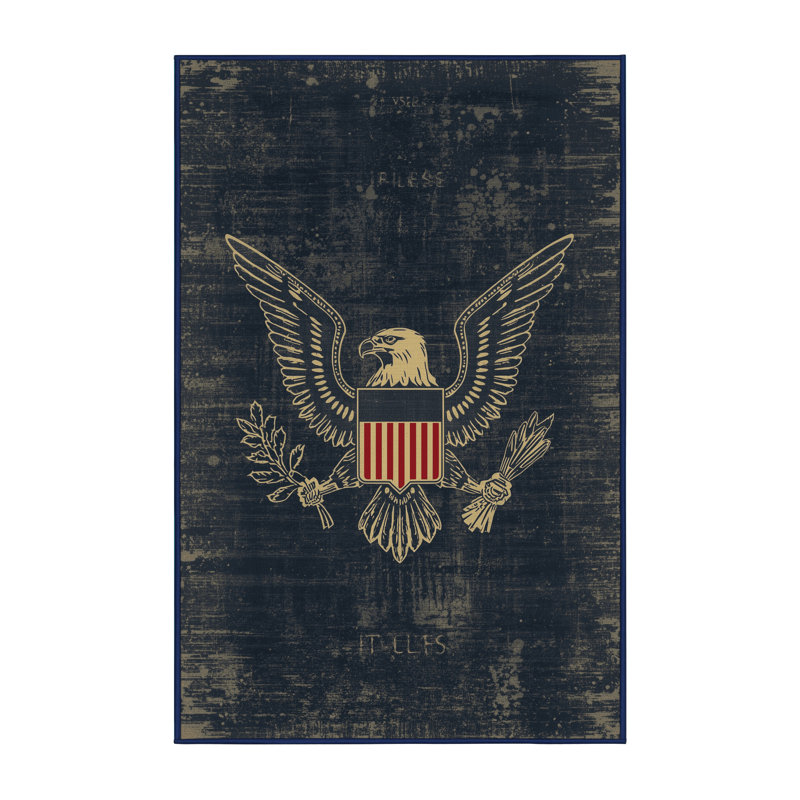 Soft Plush Etamin July 4Th Modern & Contemporary Abstract Area Rug in Gray – Navy Binding, 8x10
