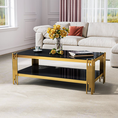 Table basse contemporaine en verre trempé avec structure en acier inoxydable