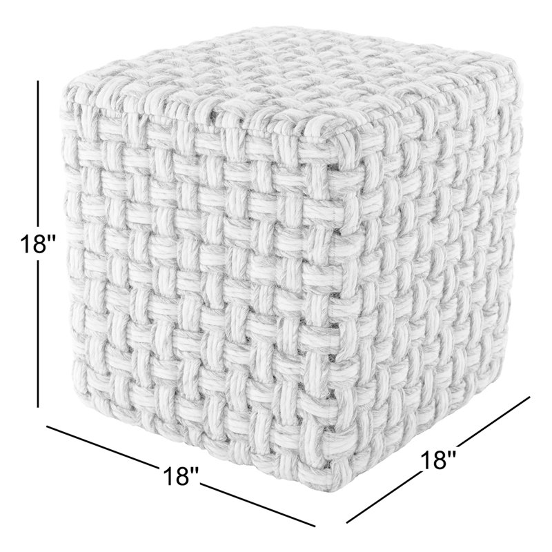 Etha Bailey 18" Square Woven Pouf Ottoman, Cream & Charcoal