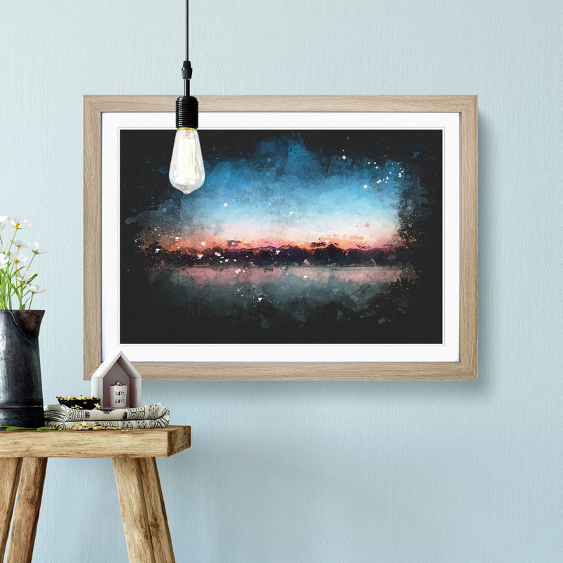 Fuchsia Sky Above the Mountains - Framed Print, 33cm H x 45cm W x 2cm D, Oak Framed