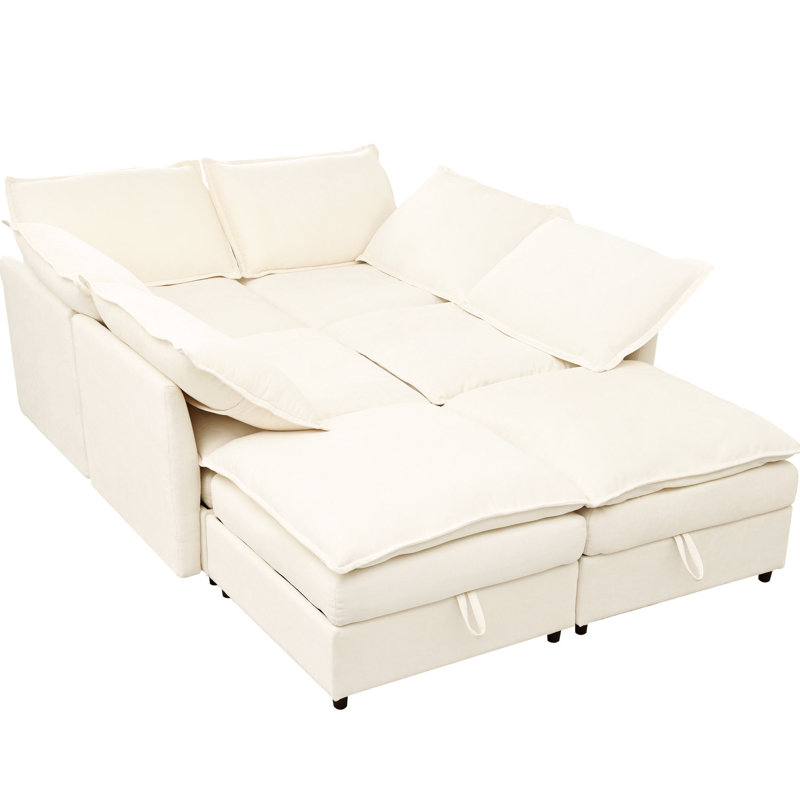 Lit modulaire avec rangement inférieur - Beige chic, cadre en bois de contreplaqué confortable de conception 6