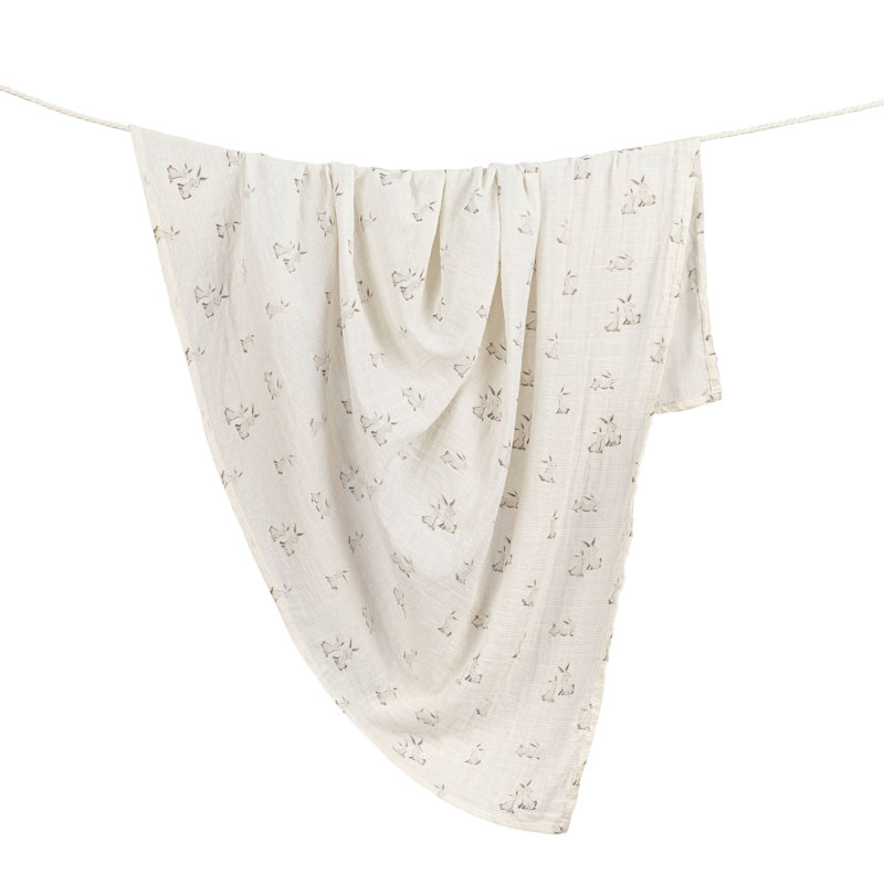 Organic Cotton Swaddle Blanket, 100% Organic Cotton, Bunny Pattern, Crane Baby