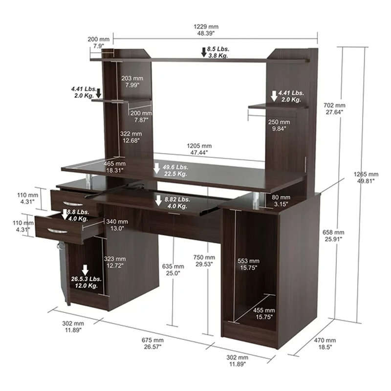Bureau d'ordinateur avec huche Bengal