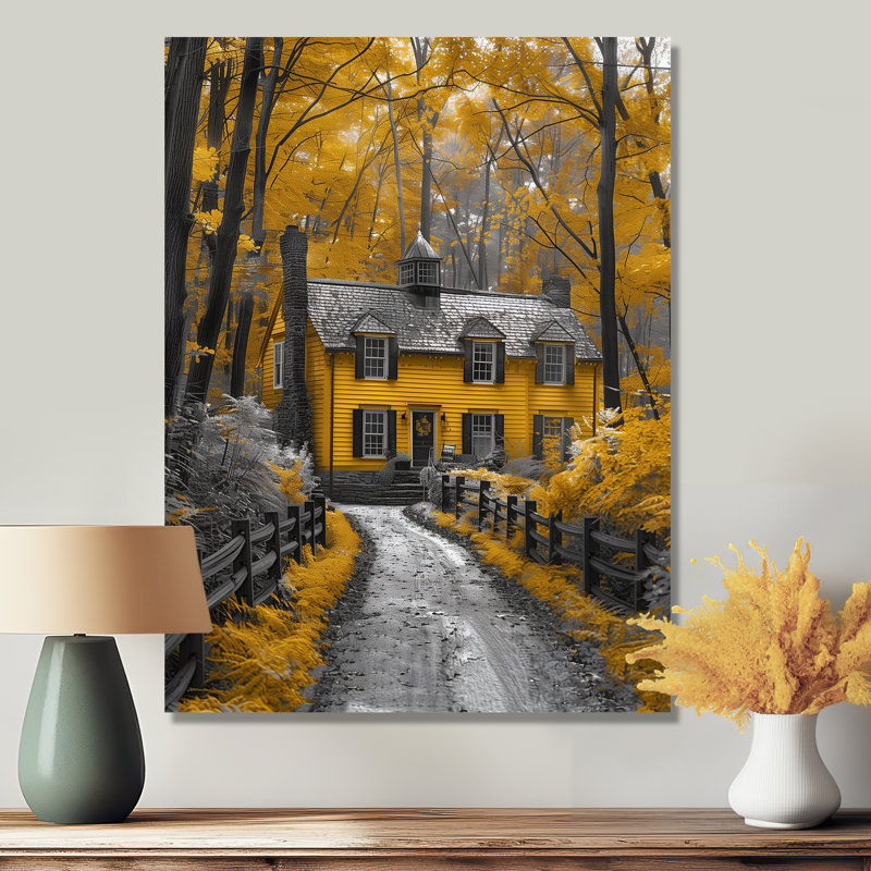 Décoration murale jaune, jaune, automne, campagne française - paysage français, Sans cadre, métal, H 24 po x l 32 po