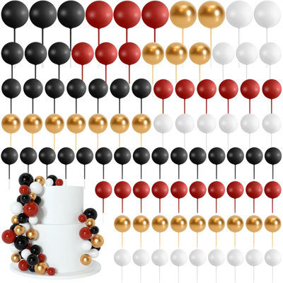 138Pcs Foam Ball Cake Toppers, Multi-size, Black Red White Gold, Balloon Style Decor for Birthday, Wedding & Anniversary