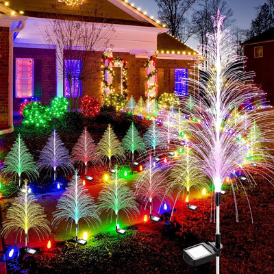 Ensemble de 4 lumières de jardin pour arbre de Noël avec changement multicolore, système de contrôle de la lumière intelligent, lumière solaire pour le jardin, cour, décoration de Noël et de fête