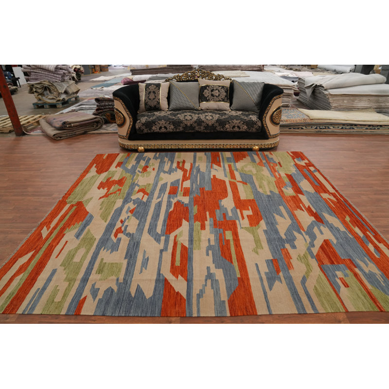 Tapis moderne multicolore de style distinctif kilim 9 x 10