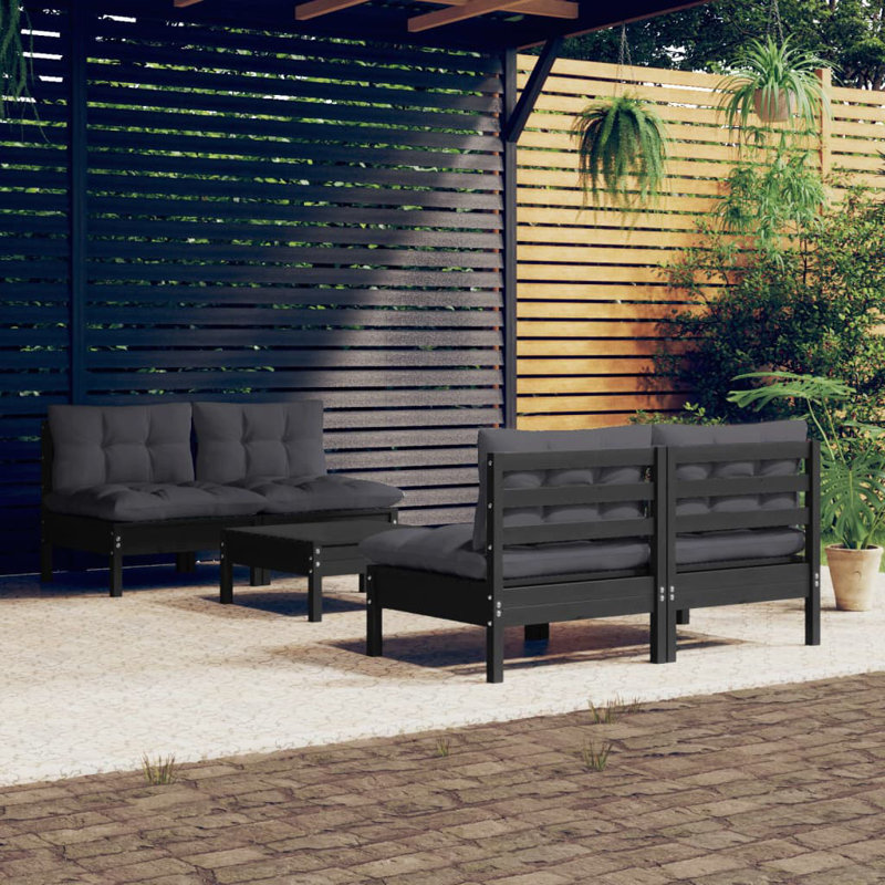 Jayeda Solid Wood 4 - Person Seating Group with Cushions, Black, Grey