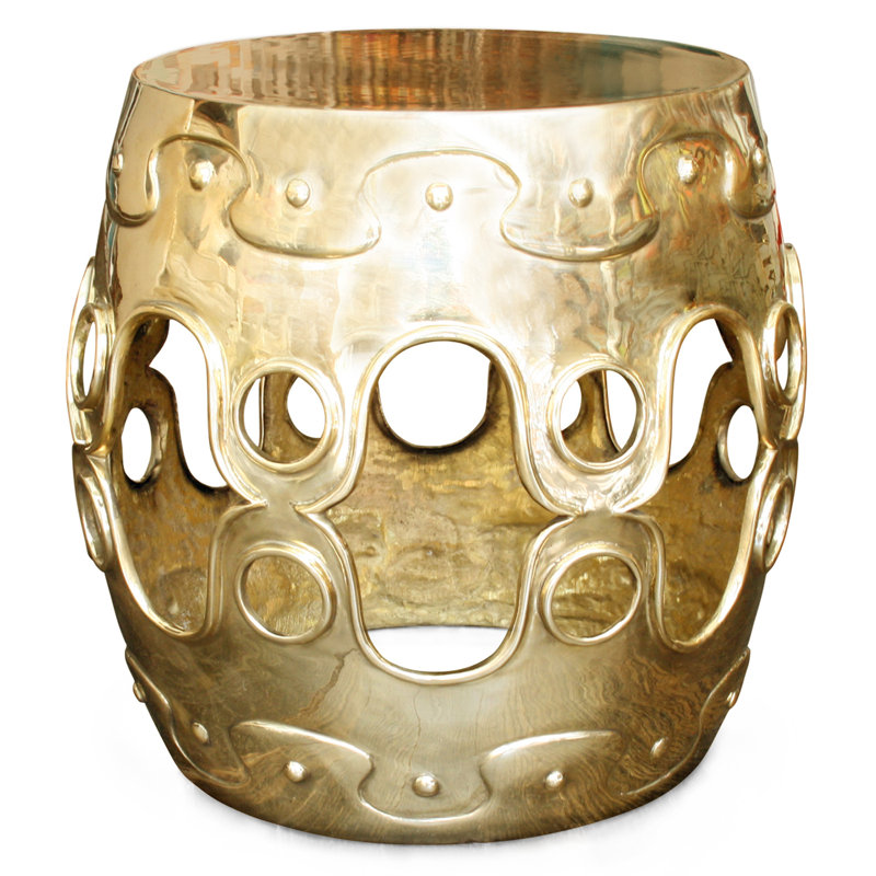Gold Hand-Polished Metal Sculptural Round End Table