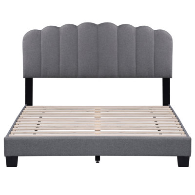 Queen Upholstered Platform Bed Frame with Fabric Headboard