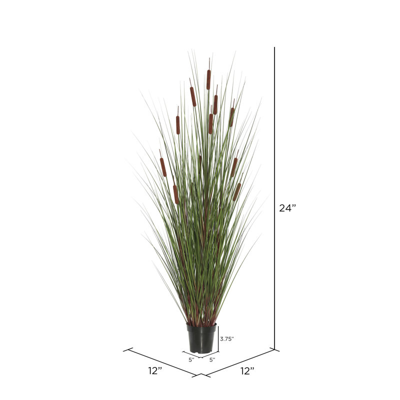 Artificial Straight Grass and Cattails, 24" H x 12" W x 12" D
