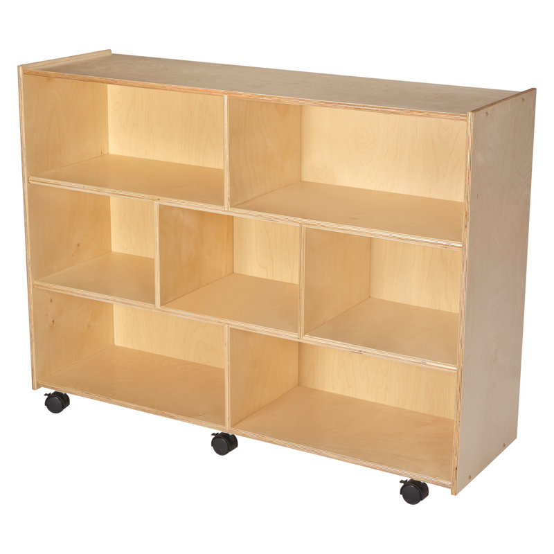 Natural Wood Mobile Storage Unit with 7 Compartments