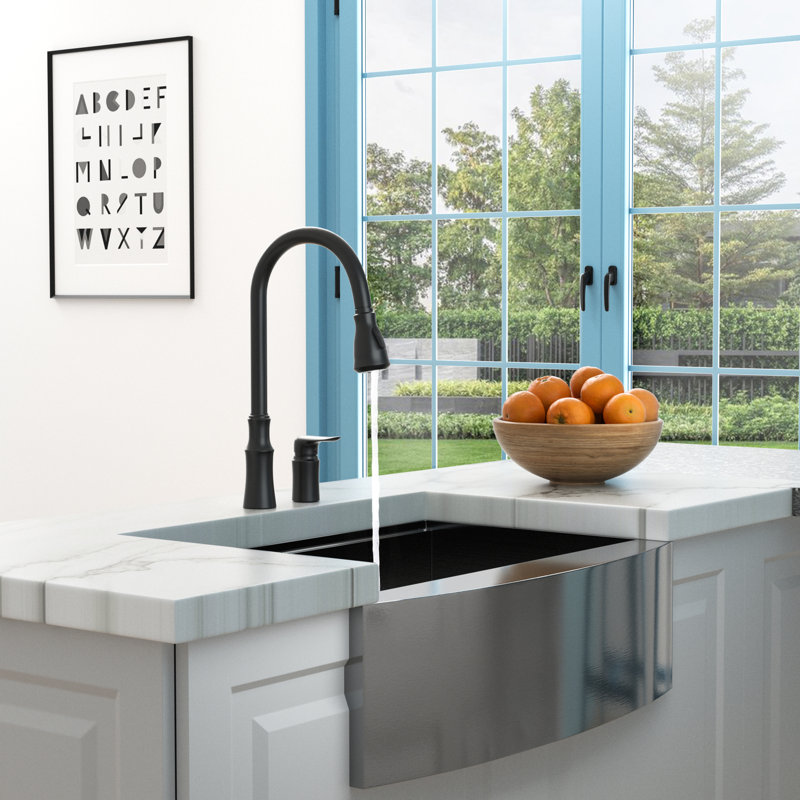 Kitchen Sink Faucet In Matte Black, Separate Handle For Customized Use, Modern Single Design Effortless Water Management, 360 Rotating Pull-Down , High-Performance Ceramic Cartridge, Spray And Stream