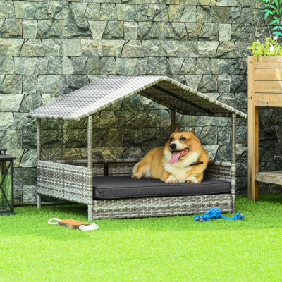 Dog House Outdoor With Canopy - Cream Shade. Pe Built. Water- Cushion. Elevated Bottom For Small To Medium Dogs. Suitable Indoor & Living Bed Color, , Comfortable Cushion Water Resistance, Dogs,