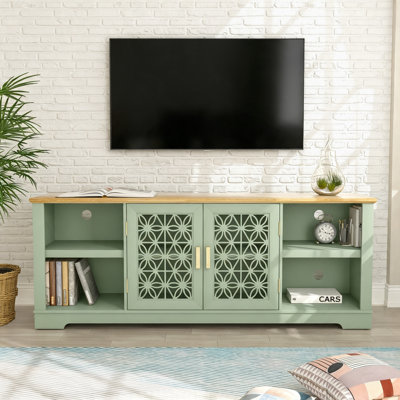 Ajete 70" Two-Tone Farmhouse Sideboard Credenza with Lattice Glass Doors, Storage Buffet Cabinet