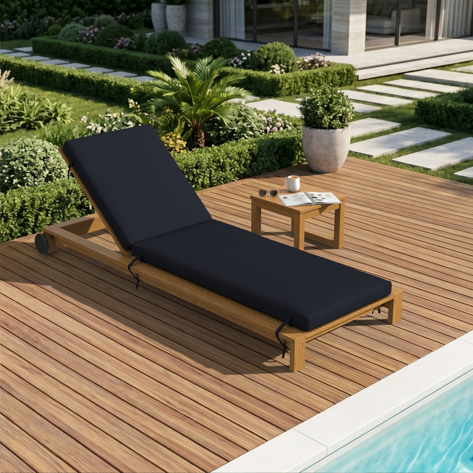 Lani Sunbrella Outdoor Chaise Lounge Cushion, 24" W x 73" D, Sunbrella Play Navy