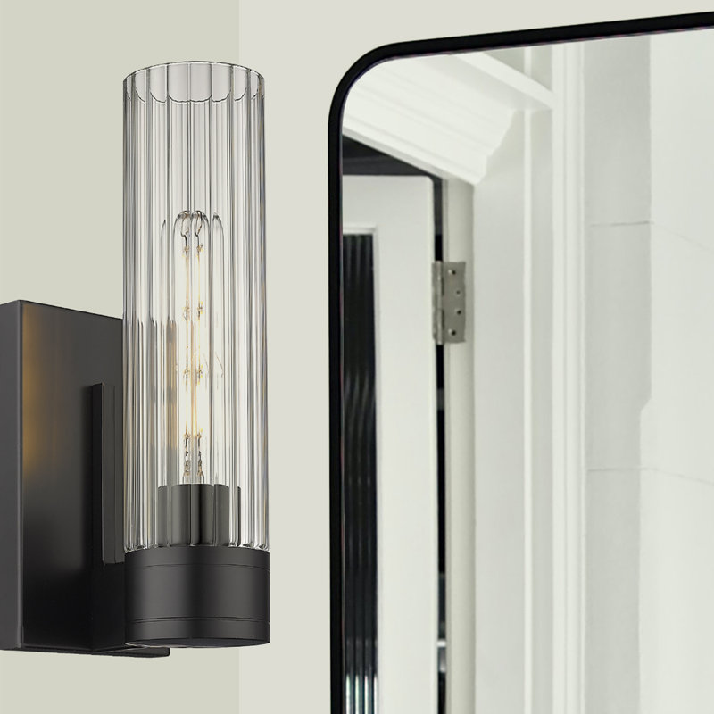 Loreatha Armed Sconce, Clear, 12.63" H x 5.5" W x 3.13" D, Matte Black