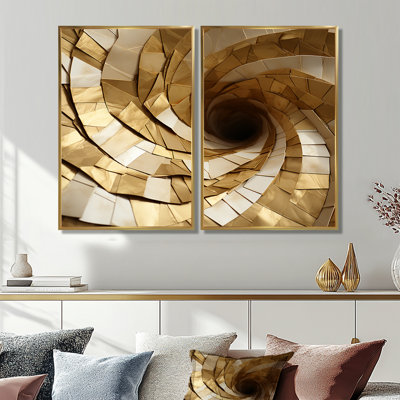 «Modern Modern Gold and White Marble Spiral I», art mural sur toile dorée