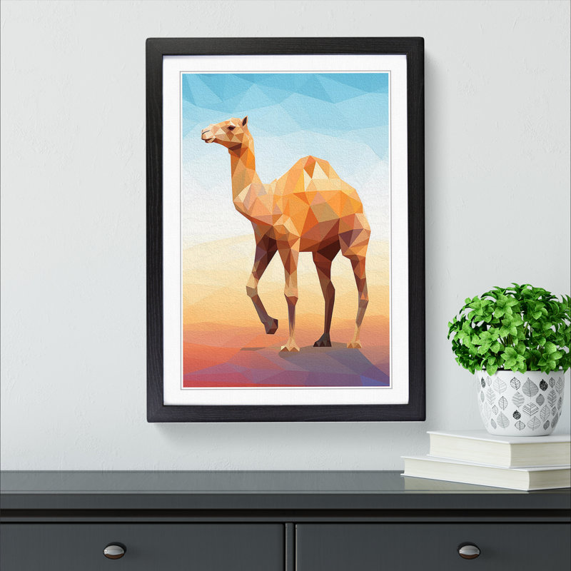 Camel Geometric - Single Picture Frame Print on Wood, Black Framed, 46cm H x 34cm W x 2cm D