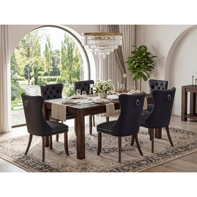 Ensemble de table de cuisine 7 pièces comprenant une table de salle à manger rectangulaire en bois rustique et 6 chaises, Jacobean patiné