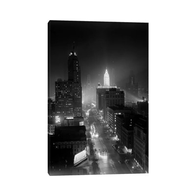 1950s Night Aerial Chicago Illinois Looking Down On Michigan Avenue by Vintage Images - Wrapped Canvas Print