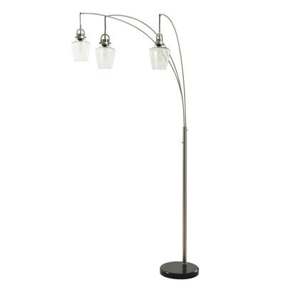 Steel Floor Lamp - Brushed Nickel & Black Marble - Clear Glass Shade