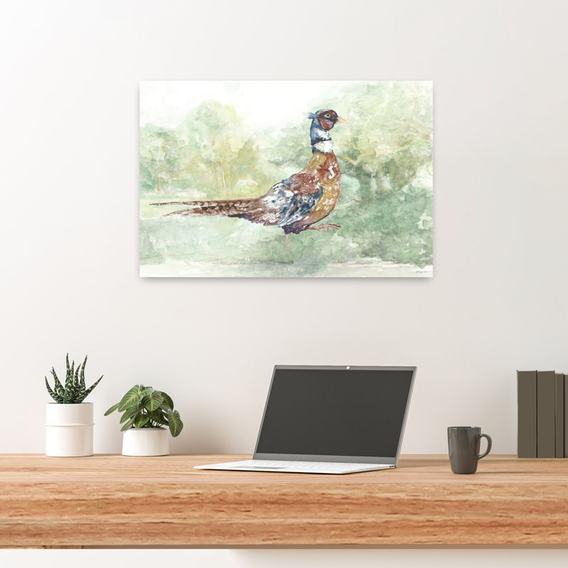 Woodland Wanderer 1, paysage d'oiseaux contemporain réaliste et coloré, H 16 po x l 24 po